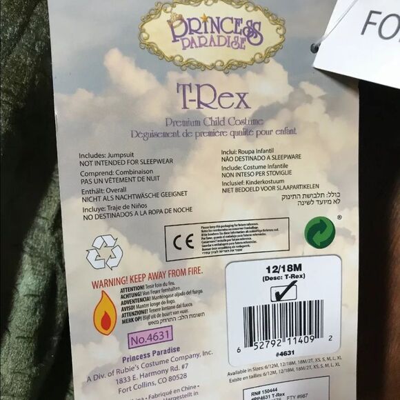 Princess Paradise T-Rex Premium Child Costume Green Dinosaur Dragon 12/18 Mos - Picture 3 of 9